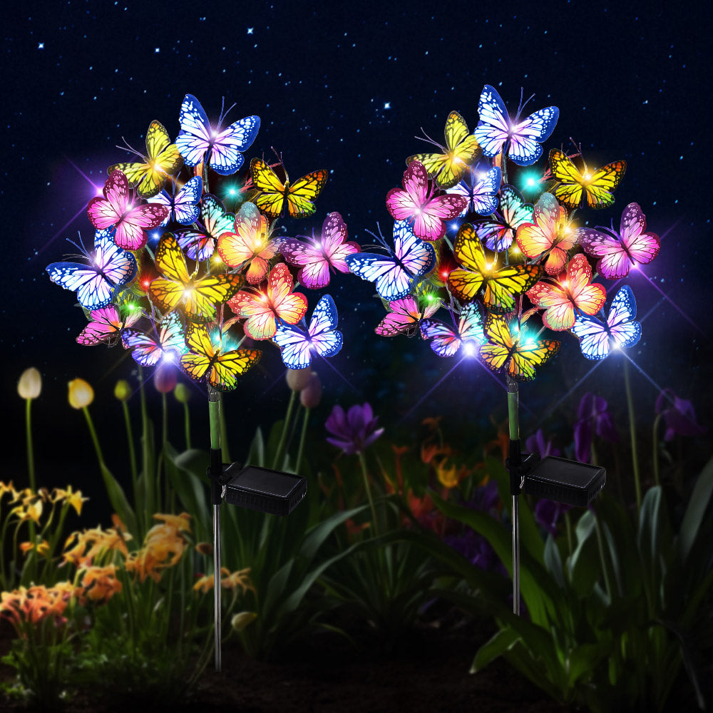 Solar Garden Lights Outdoor Waterproof Decorative Solar Lights Outdoor 2 Pack with 44 LED 34 Butterfly Flower Garden Decor Yard Patio Lawn Outdoor