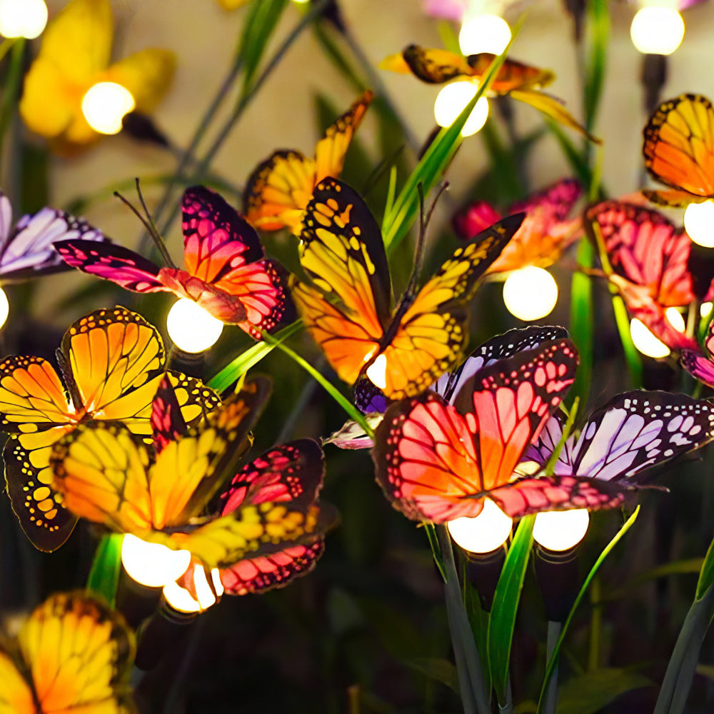 Solar Garden Lights - Swaying Butterfly Light, Solar Outdoor Lights, Yard Patio Pathway Decoration, High Flexibility Iron Wire & Realistic Butterflies (2 Pack)