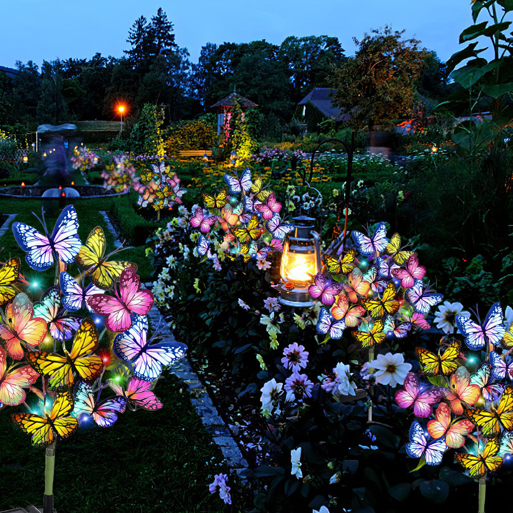 Solar Garden Lights Outdoor Waterproof Decorative Solar Lights Outdoor 2 Pack with 44 LED 34 Butterfly Flower Garden Decor Yard Patio Lawn Outdoor