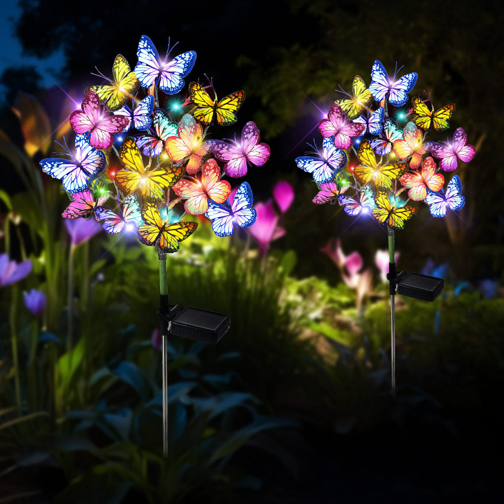 Solar Garden Lights Outdoor Waterproof Decorative Solar Lights Outdoor 2 Pack with 44 LED 34 Butterfly Flower Garden Decor Yard Patio Lawn Outdoor
