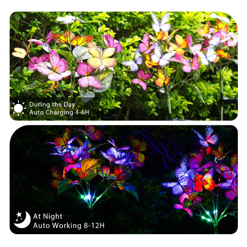 Solar Garden Lights Outdoor Waterproof Decorative Solar Lights Outdoor 2 Pack with 44 LED 34 Butterfly Flower Garden Decor Yard Patio Lawn Outdoor