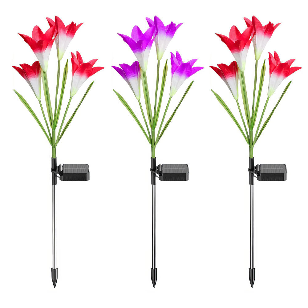 Outdoor Solar Lights, 4 Pack Solar Garden Lights with Bigger Lily Flowers, Waterproof 7 Color Changing Solar Lights Outdoor - Bigger Solar Panel for Outdoor Patio Yard Garden Decoration