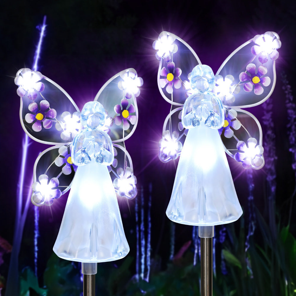Solar Angel Garden Stake Lights - 2 Pack Angel Solar Lights Outdoor Garden, Eternal Light Angel with 7 LEDs for Cemetery Grave Decorations