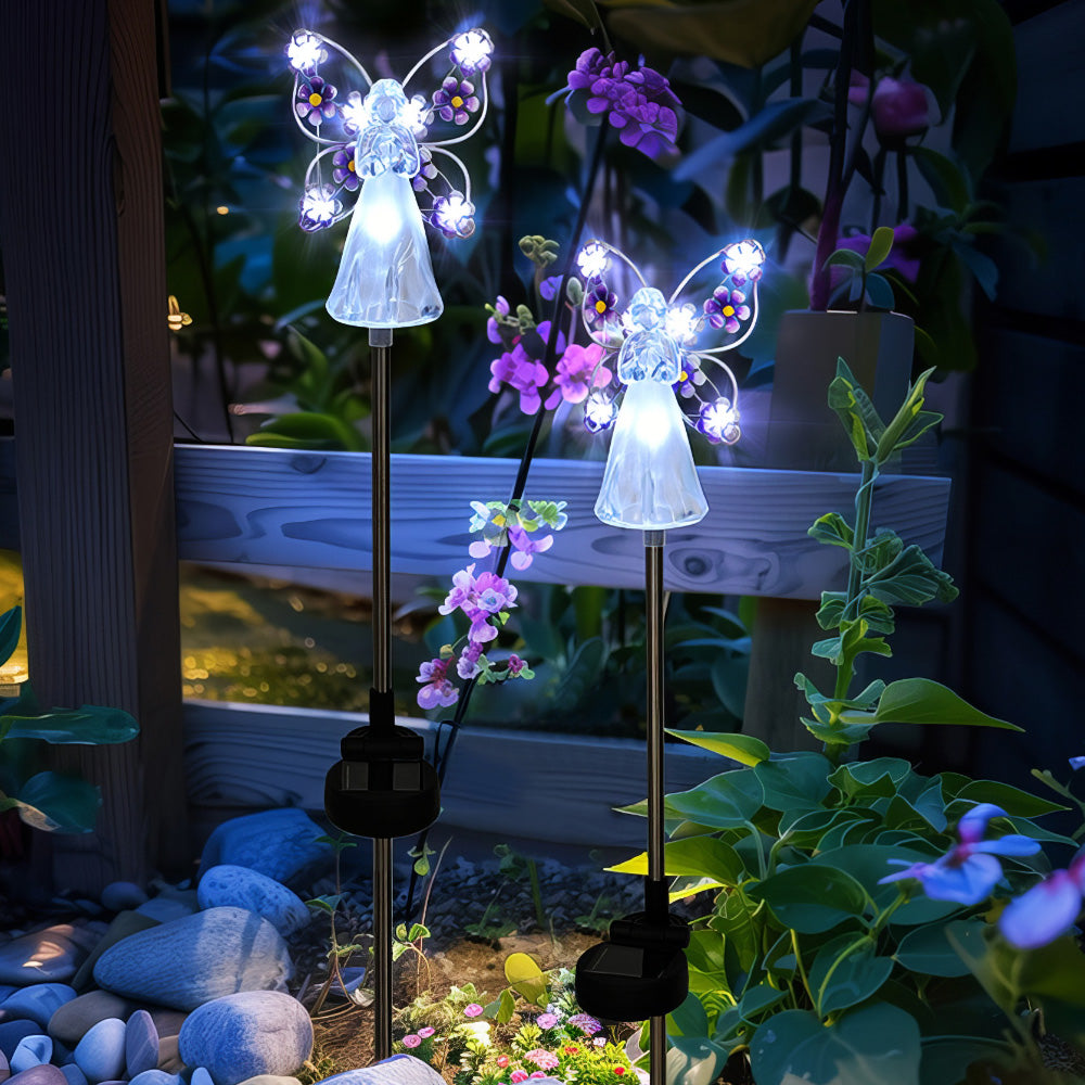 Solar Angel Garden Stake Lights - 2 Pack Angel Solar Lights Outdoor Garden, Eternal Light Angel with 7 LEDs for Cemetery Grave Decorations