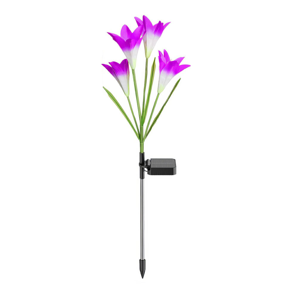 Outdoor Solar Lights, 4 Pack Solar Garden Lights with Bigger Lily Flowers, Waterproof 7 Color Changing Solar Lights Outdoor - Bigger Solar Panel for Outdoor Patio Yard Garden Decoration