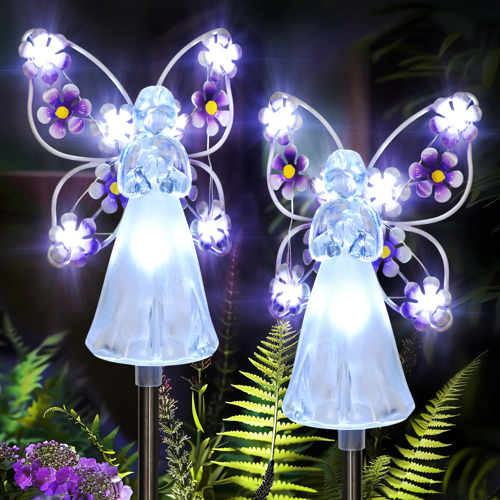 Solar Angel Garden Stake Lights - 2 Pack Angel Solar Lights Outdoor Garden, Eternal Light Angel with 7 LEDs for Cemetery Grave Decorations