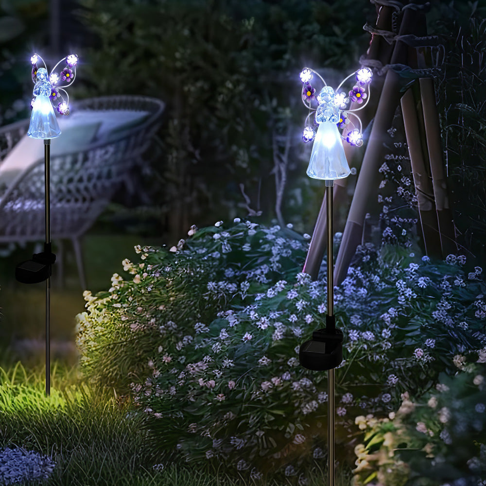 Solar Angel Garden Stake Lights - 2 Pack Angel Solar Lights Outdoor Garden, Eternal Light Angel with 7 LEDs for Cemetery Grave Decorations