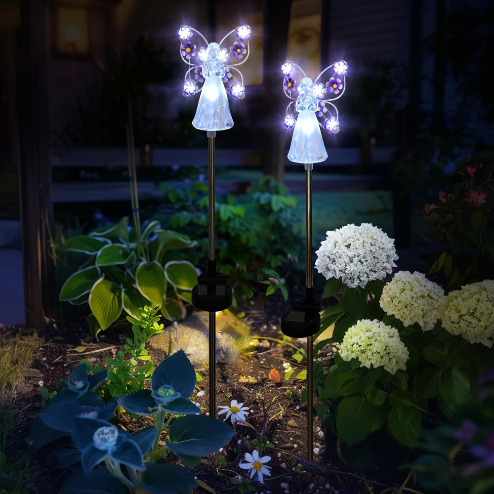 Solar Angel Garden Stake Lights - 2 Pack Angel Solar Lights Outdoor Garden, Eternal Light Angel with 7 LEDs for Cemetery Grave Decorations