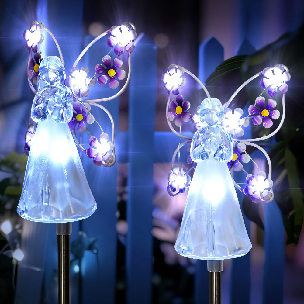 Solar Angel Garden Stake Lights - 2 Pack Angel Solar Lights Outdoor Garden, Eternal Light Angel with 7 LEDs for Cemetery Grave Decorations