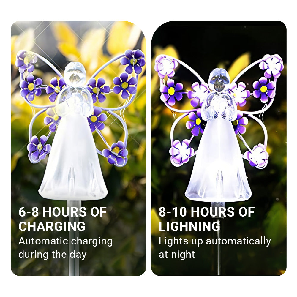 Solar Angel Garden Stake Lights - 2 Pack Angel Solar Lights Outdoor Garden, Eternal Light Angel with 7 LEDs for Cemetery Grave Decorations
