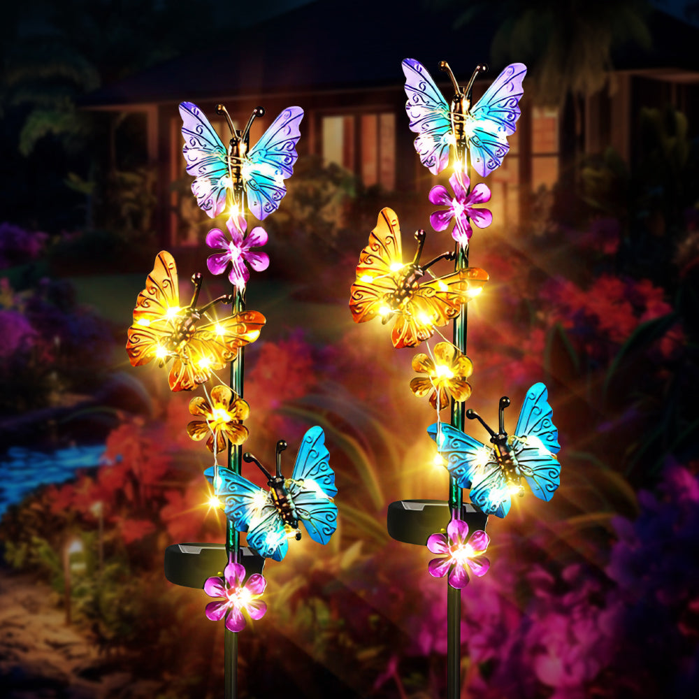 Solar Lights Outdoor Waterproof Garden Butterfly Light Decorative Solar Stake Lights with Butterflies Decor for Garden Yard Lawn Patio Pathway(2 Pack)