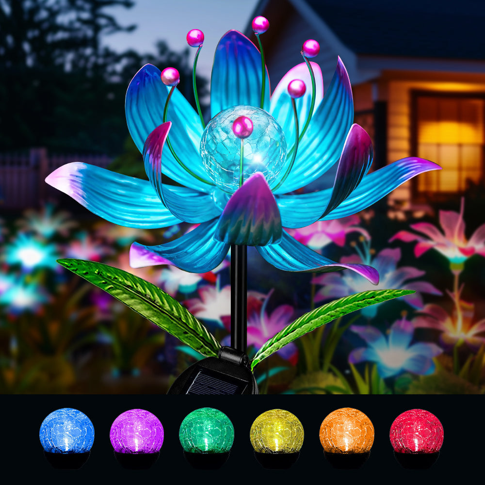Solar Wind Spinner, 38 Inch Metal Stake Yard Spinners,Solar Powered Multi-Color LED Glass Ball with Kinetic Wind Sculpture Spinner Windmills for Yard (38IN-Purple)