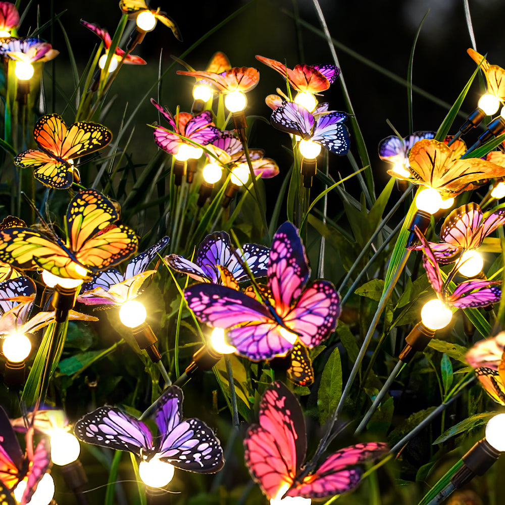 Solar Garden Lights - Swaying Butterfly Light, Solar Outdoor Lights, Yard Patio Pathway Decoration, High Flexibility Iron Wire & Realistic Butterflies (2 Pack)