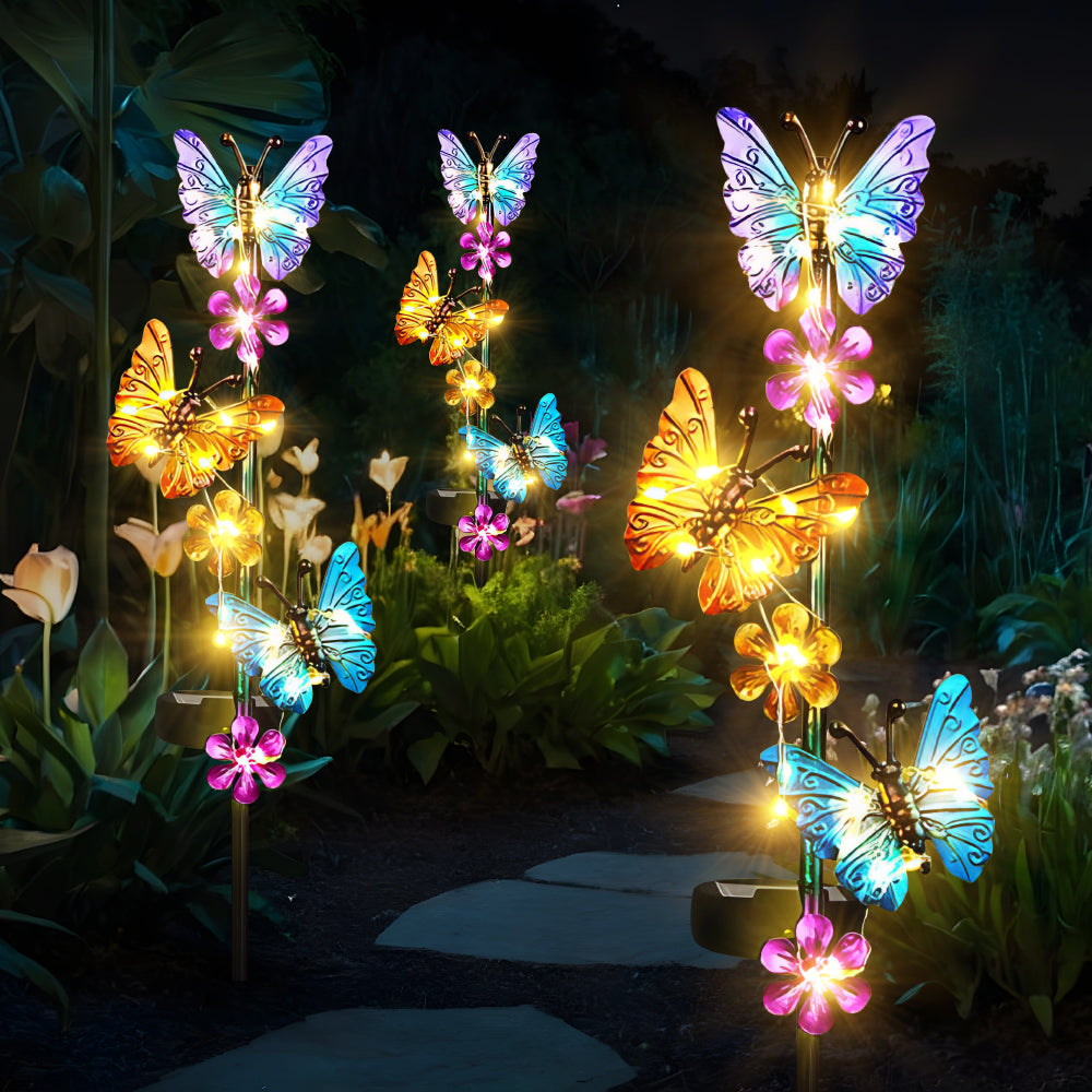Solar Lights Outdoor Waterproof Garden Butterfly Light Decorative Solar Stake Lights with Butterflies Decor for Garden Yard Lawn Patio Pathway(2 Pack)