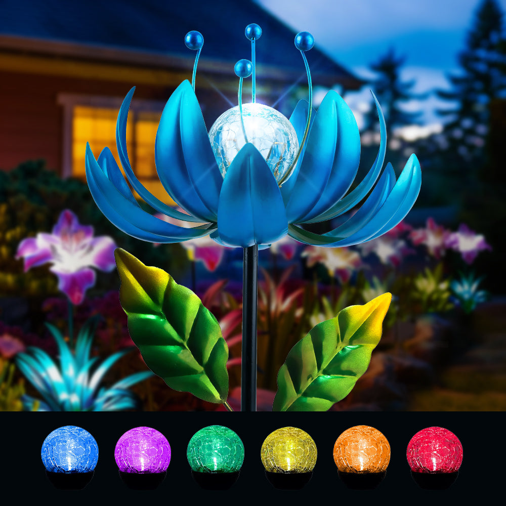 Solar Wind Spinner, 38 Inch Metal Stake Yard Spinners,Solar Powered Multi-Color LED Glass Ball with Kinetic Wind Sculpture Spinner Windmills for Yard (38IN-Purple)