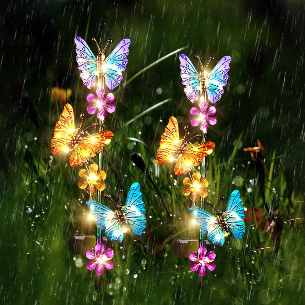 Solar Lights Outdoor Waterproof Garden Butterfly Light Decorative Solar Stake Lights with Butterflies Decor for Garden Yard Lawn Patio Pathway(2 Pack)