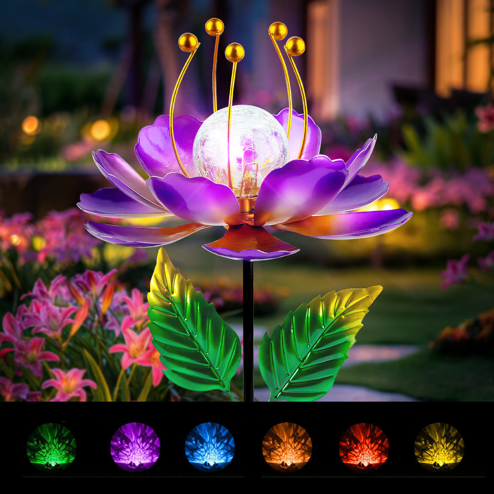 Solar Wind Spinner, 38 Inch Metal Stake Yard Spinners,Solar Powered Multi-Color LED Glass Ball with Kinetic Wind Sculpture Spinner Windmills for Yard (38IN-Purple)