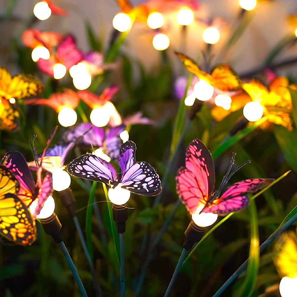 Solar Garden Lights - Swaying Butterfly Light, Solar Outdoor Lights, Yard Patio Pathway Decoration, High Flexibility Iron Wire & Realistic Butterflies (2 Pack)