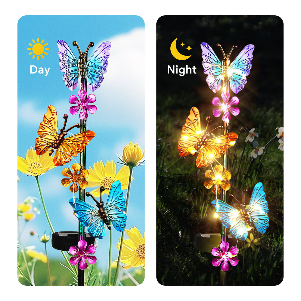 Solar Lights Outdoor Waterproof Garden Butterfly Light Decorative Solar Stake Lights with Butterflies Decor for Garden Yard Lawn Patio Pathway(2 Pack)
