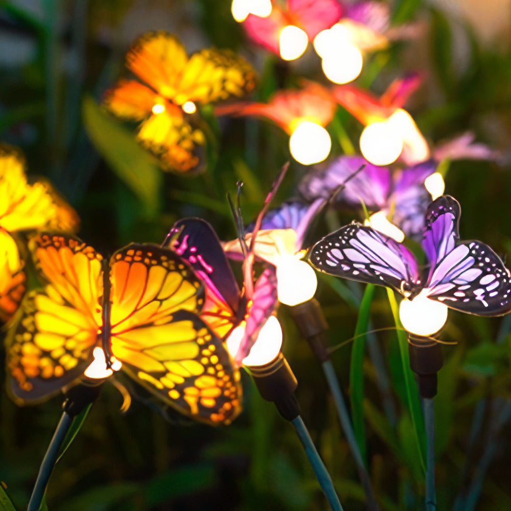 Solar Garden Lights - Swaying Butterfly Light, Solar Outdoor Lights, Yard Patio Pathway Decoration, High Flexibility Iron Wire & Realistic Butterflies (2 Pack)