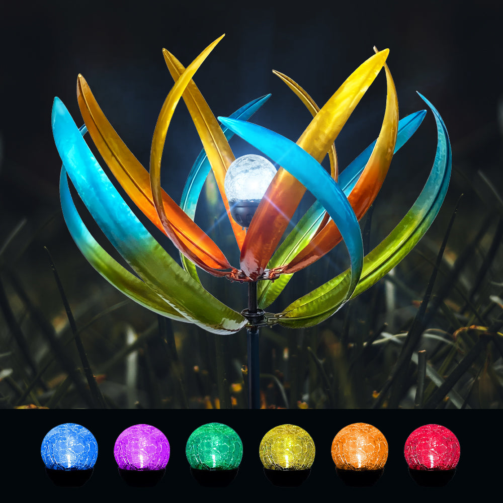 Solar Wind Spinner, 38 Inch Metal Stake Yard Spinners,Solar Powered Multi-Color LED Glass Ball with Kinetic Wind Sculpture Spinner Windmills for Yard (38IN-Purple)