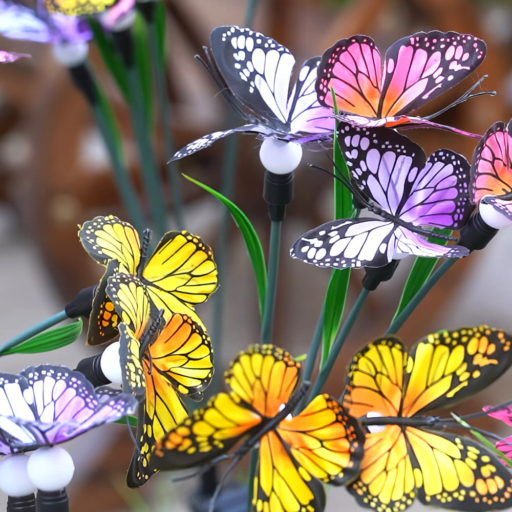 Solar Garden Lights - Swaying Butterfly Light, Solar Outdoor Lights, Yard Patio Pathway Decoration, High Flexibility Iron Wire & Realistic Butterflies (2 Pack)