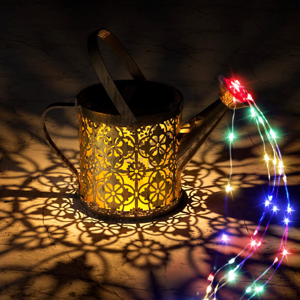 Solar Watering Can Lights Outdoor with 8 Multi-Color Changing Modes, IP65 Waterproof Landscape Light Garden Decor, One Pole Two Lights Outside Decorations for Lawn