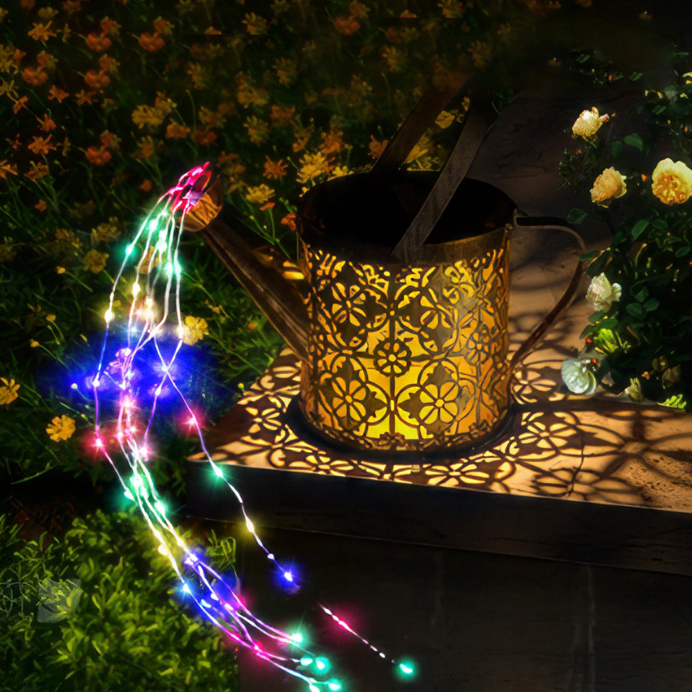 Solar Watering Can Lights Outdoor with 8 Multi-Color Changing Modes, IP65 Waterproof Landscape Light Garden Decor, One Pole Two Lights Outside Decorations for Lawn