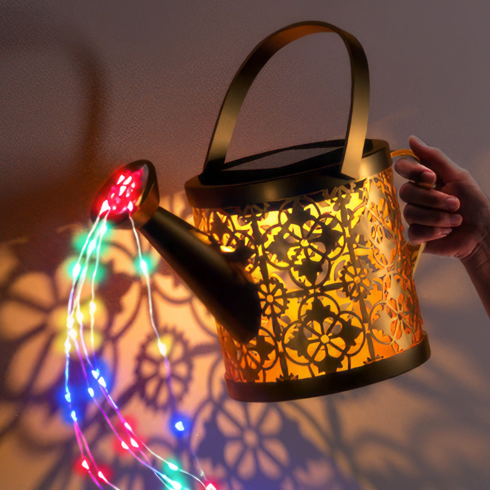 Solar Watering Can Lights Outdoor with 8 Multi-Color Changing Modes, IP65 Waterproof Landscape Light Garden Decor, One Pole Two Lights Outside Decorations for Lawn